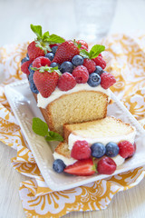 Berry cake with strawberry, raspberry and blueberry