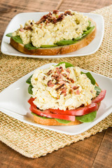 Egg salad sandwhich on a white plate
