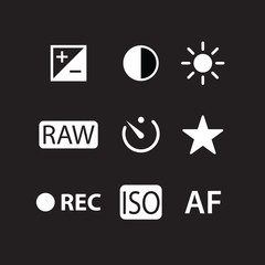 Set of photography icons in black background

