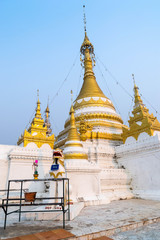 Fototapeta premium Wat Jong Klang delicate with Burmese and Thai fusion art in even