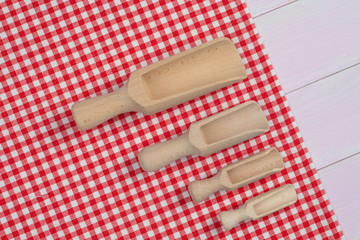 Kitchenware on red towel