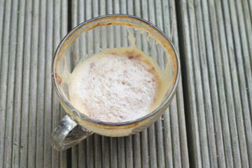 Hot latte coffee in glass
