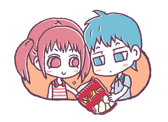 スナック菓子を食べる男女