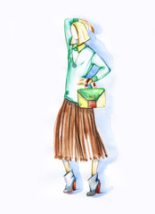 woman with skirt and jacket .abstract watercolor