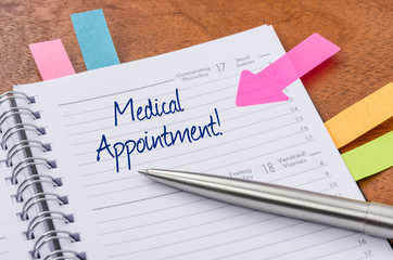 Daily planner with the entry Medical appointment