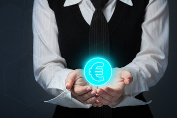 Businessman offer Euro represented by euro sign.