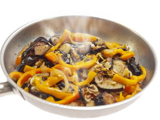 fried eggplants with baby shrimps