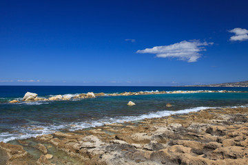 Fototapeta na wymiar Beautiful rocky sea coast of the Mediterranean Sea. Seascape