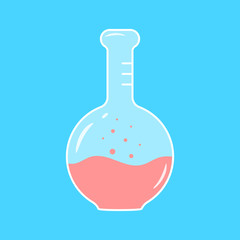 volumetric flask with red liquid and bubbles
