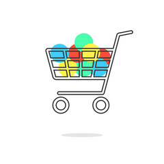 outline shopping cart with colored circles and shadow