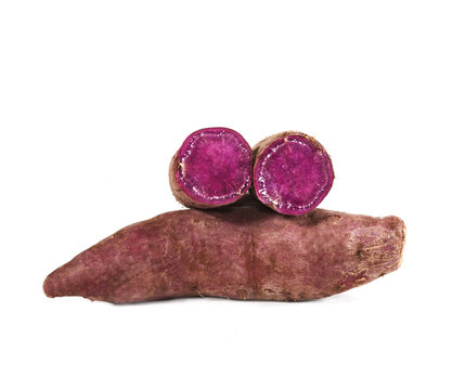 Whole Purple Yams On A White Background