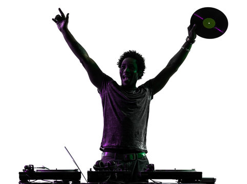 Disc Jockey Man Happy Joy Arms Raised Silhouette