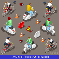 Obraz premium Isometric Flat 3d Vehicle Scooter Bicycle Set