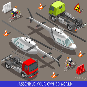 Isometric Flat 3d Vehicle Aid Carrier Ride Set