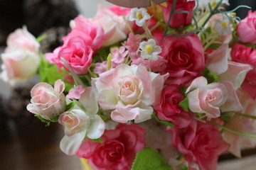 Beautiful vintage roses of artificial flowers