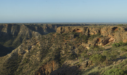 Fototapeta na wymiar Ridges and canyon at sunset near Exmouth Cape Range national Park Western Australia
