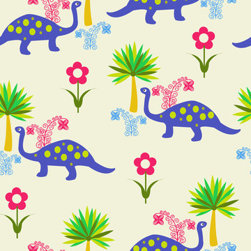 pattern with Cute Cartoon Dinosaurs