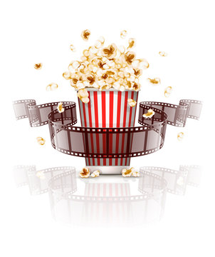 Jumping popcorn and film-strip film. Eps10 vector