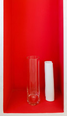 double red niche with two vases