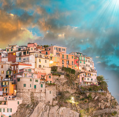 Manarola, Cinque Terre. Sunset over Five Lands, Italy - obrazy, fototapety, plakaty