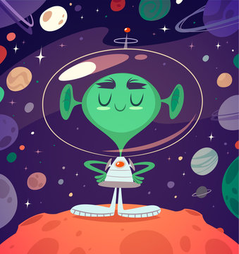 Happy alien. Retro styled card / poster / background.