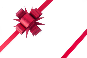 Red ribbon bow on white background