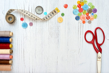 Copyspace frame with sewing tools and accesories