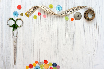 Copyspace frame with sewing tools and accesories