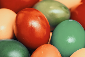 Retro Photo Of Easter Eggs Pile In Basket