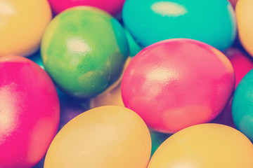 Retro Photo Of Easter Eggs Pile In Basket