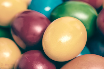 Retro Photo Of Easter Eggs Pile In Basket