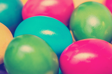 Retro Photo Of Easter Eggs Pile In Basket