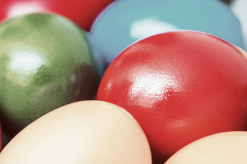 Retro Photo Of Easter Eggs Pile In Basket