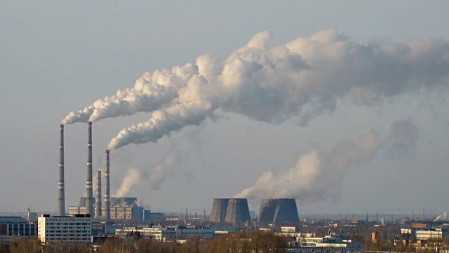 The smoking pipes of termal power station. Timelapse
