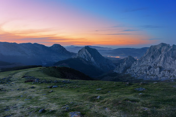 Urkiola mountain range at twilight