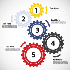 Business Concept / Teamwork - 5 Gearwheels with Arrows