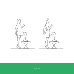 Fitness Icon steps on bench workout. Vector design.