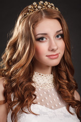 Fototapeta premium Glamour bride wedding makeup red curly hair