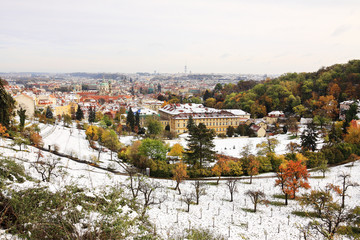 Obraz premium First Snow in Prague City, Czech Republic