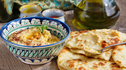 hummus and wheat flatbread