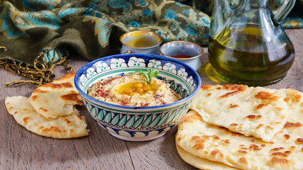 hummus and wheat flatbread