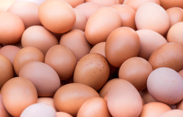 Pile of fresh eggs at supermarket, Easy and simple breakfast, al