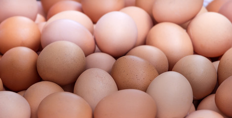 Pile of fresh eggs at supermarket, Easy and simple breakfast, al