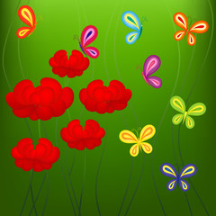 Bright summer pattern with flowers and butterflies