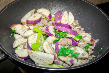 Fried eggplant with garlic sauce