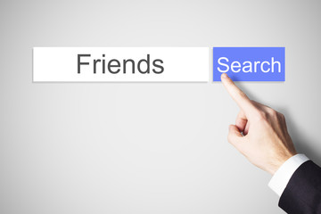 finger pushing blue search button friends