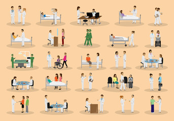 Medical Staff And Patients Different Situations - Isolated On Background - Vector Illustration, Graphic Design Editable For Your Design