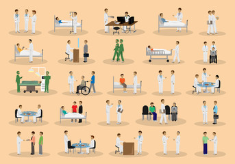 Medical Staff And Patients Different Situations - Isolated On Background - Vector Illustration, Graphic Design Editable For Your Design