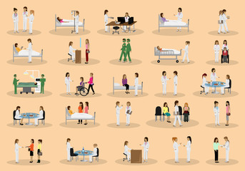 Medical Staff And Patients Different Situations - Isolated On Background - Vector Illustration, Graphic Design Editable For Your Design