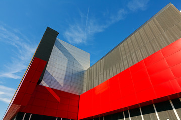 colorful aluminum facade on large shopping mall